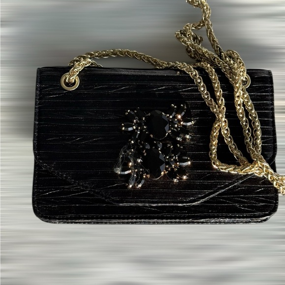 Kate Landry Handbags - Kate Landry Black Evening Bag with Gold Chain NWT